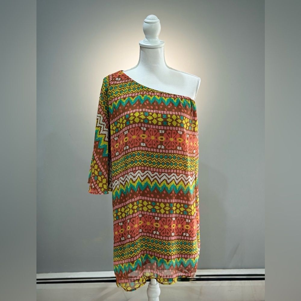 SALE! Brown Judith March One-Sleeve Mini Dress Size L EUC